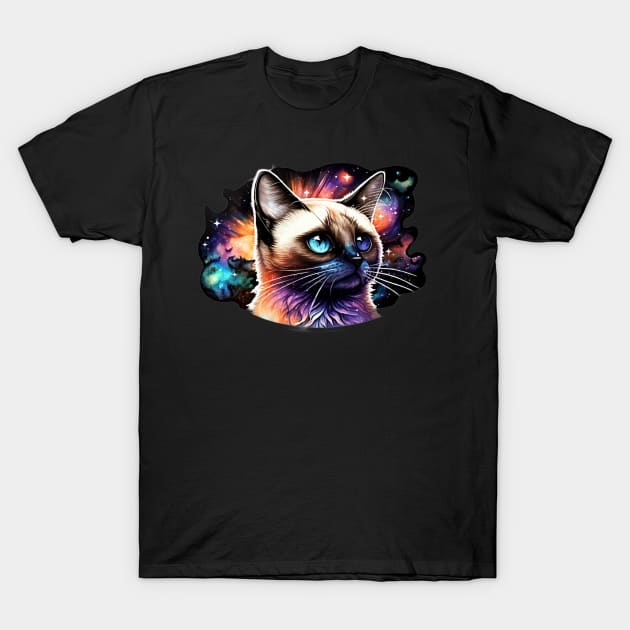 Siamese Cat With Galaxy Background T-Shirt by kansaikate